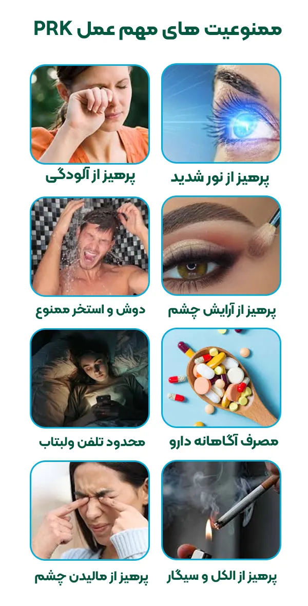 ممنوعیت های مهم عمل PRK